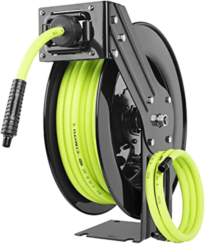 Flexzilla Open Face Retractable Air Hose Reel, 3/8 in. x 50 ft., Heavy Duty, Lightweight, Hybrid, ZillaGreen - L8611FZ