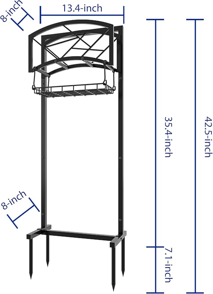 Fire Beauty Heavy-Duty Portable Garden Hose Holder with Storage Basket,80+ lbs Capacity, Modern Geometric Design, Holds 180ft 1/2" Hose,Dual Support Rods & Rustproof Screws