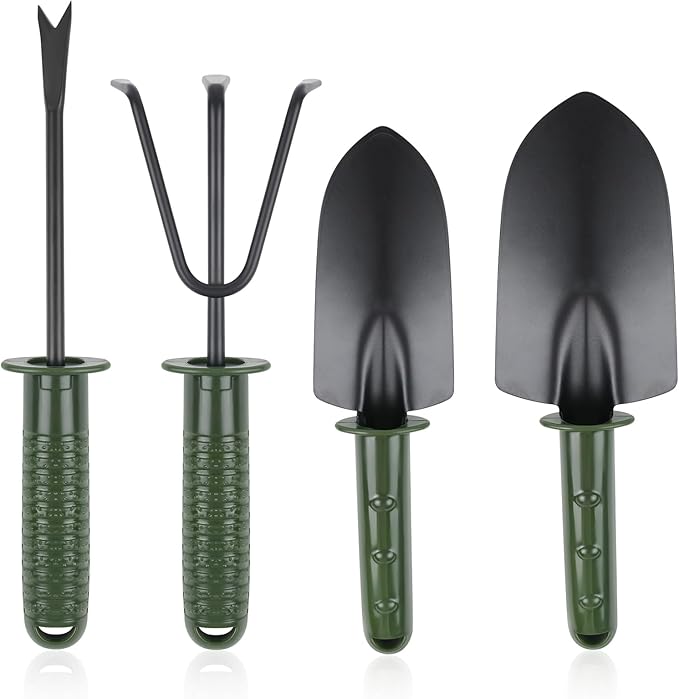 Garden Tool Set,4 Pieces Garden Tools Including Hand Shovel, Transplant Shovel,Weeder and Hand Rake with Non-Slip Handle, Idea for Transplanting, Weeding, Digging and Planting. Gardening Tools