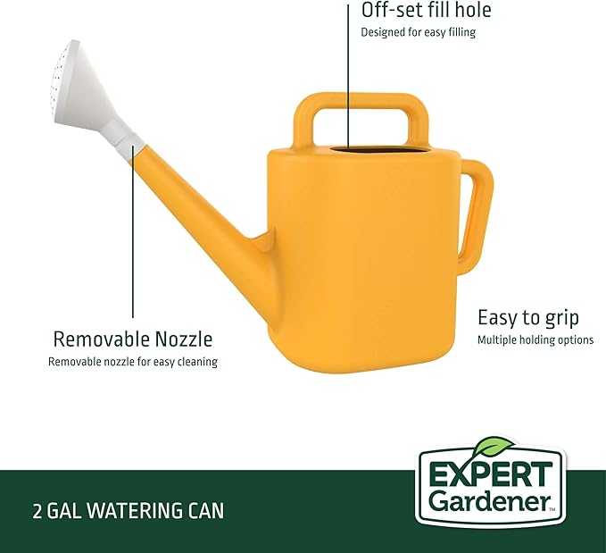 Expert Gardener 2 Gallon Resin Watering Can – Durable Plastic Garden Watering Can with Dual Handles & Controlled Flow Spout, Lightweight for Indoor & Outdoor Plants, Green (Daisy Yellow)