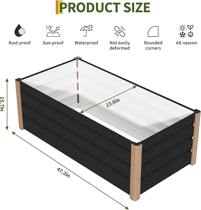 Garvee 2 Pack Aluminum Raised Garden Bed 48x24x16 Inch, Open-Bottom Deep Design with Rounded Safety Corners & Anti-Cut Trim, Large Outdoor Planter Box Kit, Gray