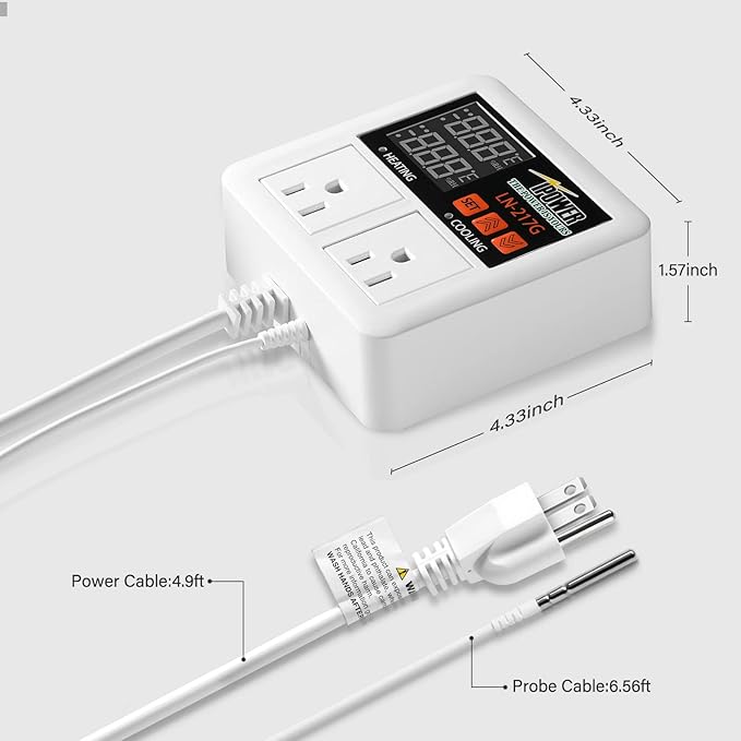 iPower 1200W Digital Thermostat Controller Heating Cooling 2 Stage Outlet for Reptiles Aquarium Homebrew Breeding Fermenter Seed Germination, -58-248°F