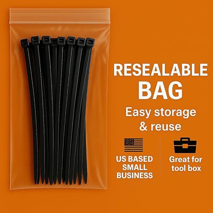 8 inch Zip Ties Black Heavy Duty, UV resistant, Self-locking, Multi-purpose Nylon Cable Ties, Wire Ties for Professionals, Office, Home, Garden, and Cable Management by Nirah