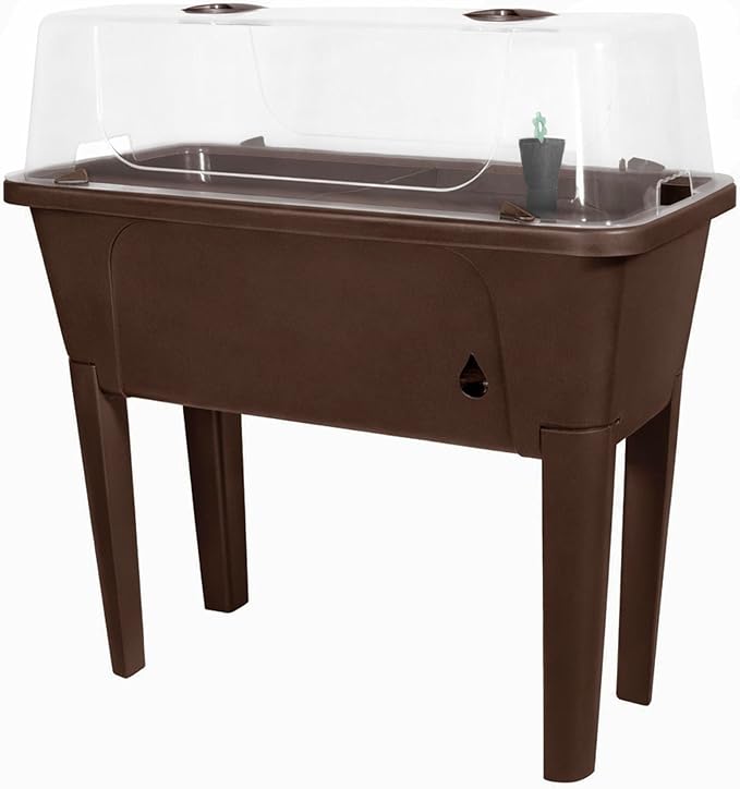 Garden Elements Brown Elevated Raised Garden Bed, 29.5" x 15" - Self-Watering Planter Box with Ventilated Grow Dome for Indoor/Outdoor Vegetables, Herbs & Seed Starting