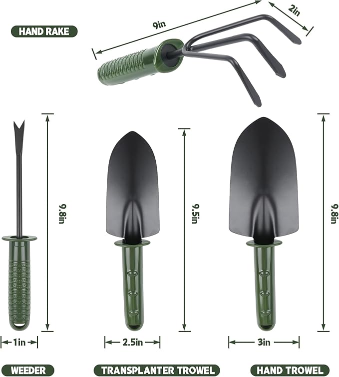 Garden Tool Set,4 Pieces Garden Tools Including Hand Shovel, Transplant Shovel,Weeder and Hand Rake with Non-Slip Handle, Idea for Transplanting, Weeding, Digging and Planting. Gardening Tools