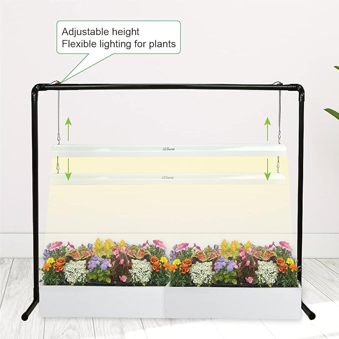 4 feet 40W LED Grow Light Stand Rack for Seedling,Growing Light for Indoor Plant,Natural White Light Full Spectrum LED Grow Light,Height Ajustable, Iron Pipe Frame, with Timer Outlet