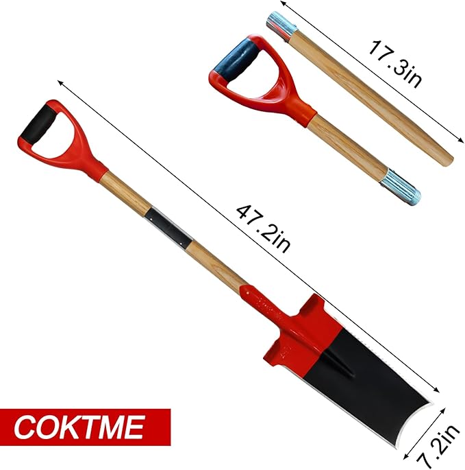 Spade Garden Shovel,Steel Square Flat Spade Shovels for Digging with D Handle,Heavy Duty Trenching Shovel for Gardening Digging and Lawn Edging,Root Tool with Serrated Edges-47.2 Inches