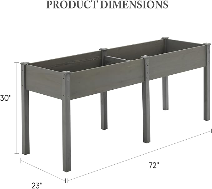 DUMOS Raised Garden Bed with Legs, 72x23x30 Inch Planter Box Outdoor with Liner for Herbs Flowers Vegetables, Elevated Wooden Garden Bed for Patio, Balcony and Backyard, Grey