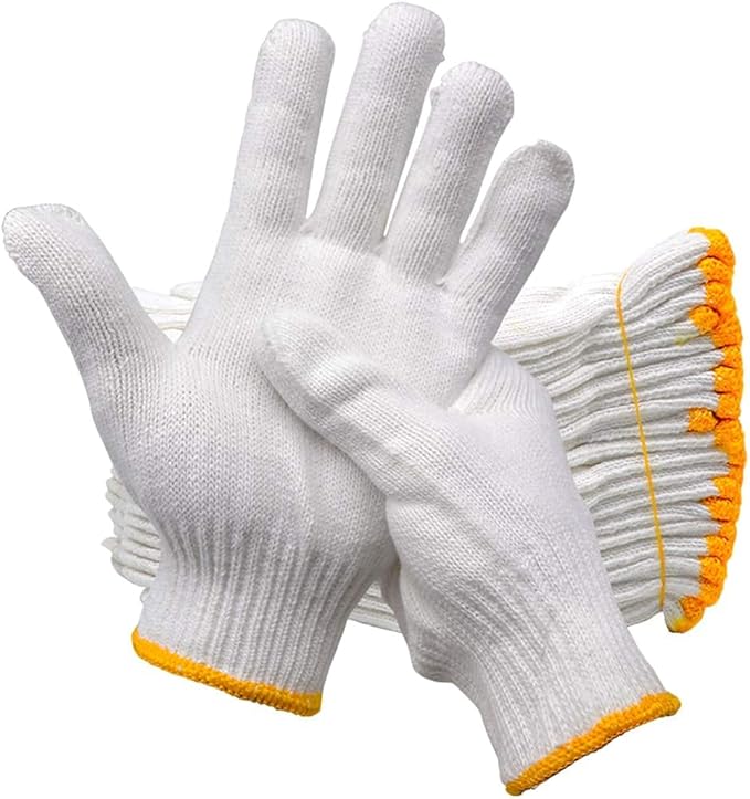 Work cotton Gloves Safety Grip Protection 12 Pairs-Cotton Polyester String Knit Work Gloves for Gardening Mechanic Industrial Warehouse Gardening Construction Painter BBQ Men & Women（Thick-Economic)