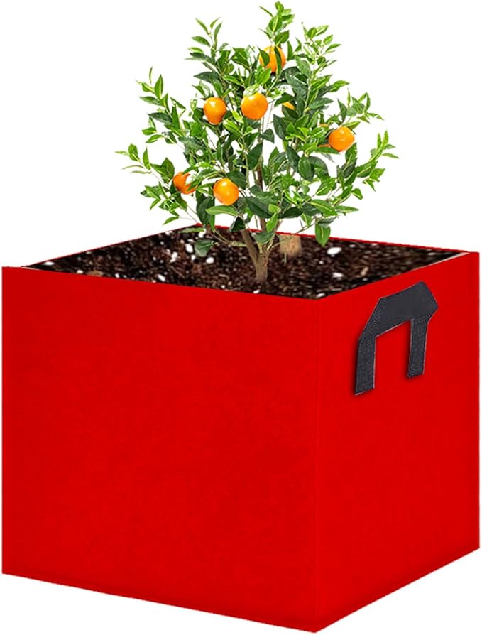 Square Grow Bags, Garden Fabric Planter Container with Handles Bed Flower Vegetables Pots 1MM Thickness Economic Colorful (Red,9.84x9.84x9.84 Square)