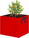 Square Grow Bags, Garden Fabric Planter Container with Handles Bed Flower Vegetables Pots 1MM Thickness Economic Colorful (Red,9.84x9.84x9.84 Square)
