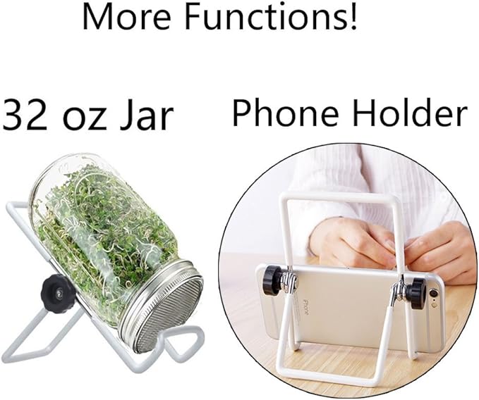 Stainless Steel Sprouting Stands, Sprouting Holder for 32 OZ Mason Jar Lid Holder. Used to make Sprouts, Broccoli, Lentil Seeds. Also Used to Phone iPad Tablet Stand. Not Include Jar. White, 2 Pack
