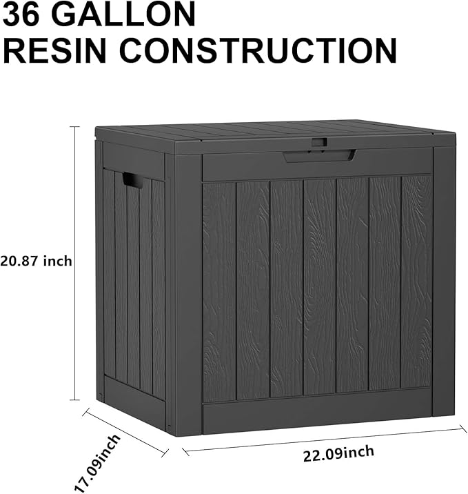 Outdoor Storage Box, 36 Gallon Waterproof Lockable Resin Deck Box for Patio, Garden & Storage, Easy Assembly Indoor & Outdoor Use, Black