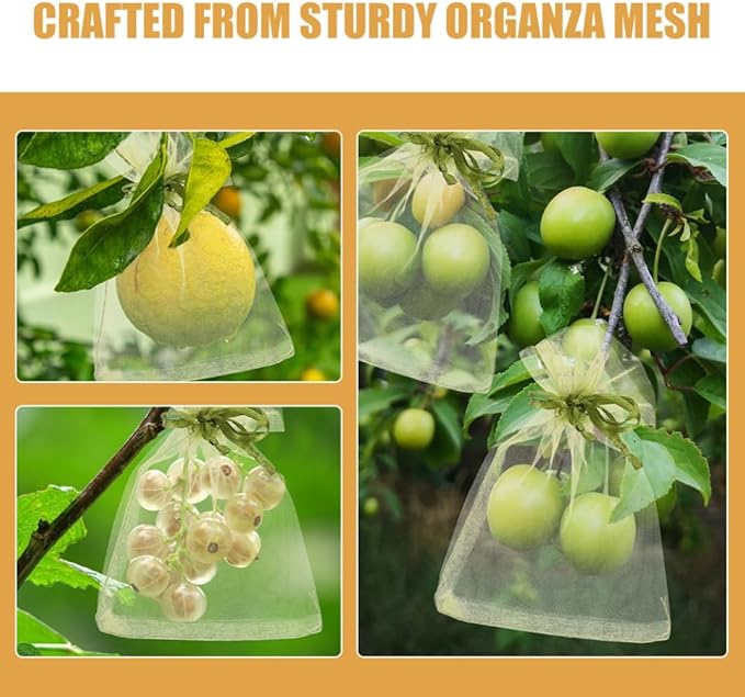 SUPVOX Fruit Protection Bags Mesh Netting with Drawstring 50 Pcs Reusable Organza Garden Bags for Oranges Mangoes Outdoor Fruit Tree Protection