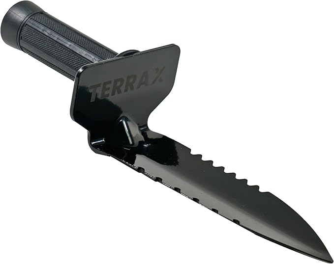 TerraX Master Digger 34" Root/Sod T-Handle Shovel and Double Serrated Hand Digger with Belt Sheath - Landscaping, Gardening, Metal Detecting, Gold Prospecting
