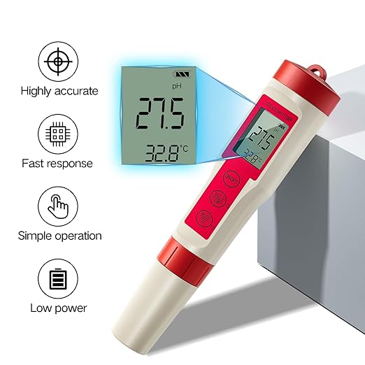 ZuanXin TDS Tester, 4 in 1 Tester with PH/TDS/EC/Temp, Pool PH Tester for Drinking Water, Swimming Pools, Hot Tubs, and Spas(red and White)