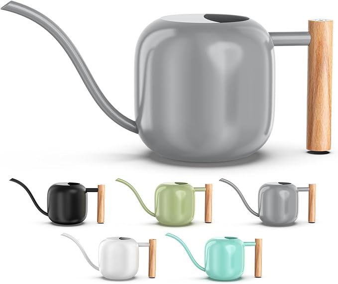 Green Moon Watering Can Indoor Plants 1.2L/41oz Elephant Gray Water Can Indoor Metal Small Water Can Pot with Long Spout for House Bonsai Plants Garden Flower Decorative