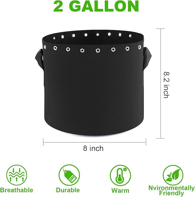 2 Gallon Plant Grow Bags 5-Packs with Holes,Thichkened Non-Woven Aeration Fabric Pots with Handles - Reinforced Weight Capacity