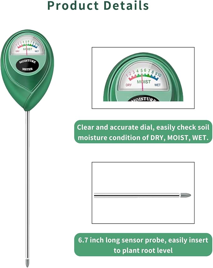 Soil Moisture Meter, 2 Pack Soil Moisture Monitor for House Plants, Soil Hygrometer Moisture Sensor for Indoor & Outdoor, Garden, Farm, Lawn Plant Care, No Battery Needed(Green + White)