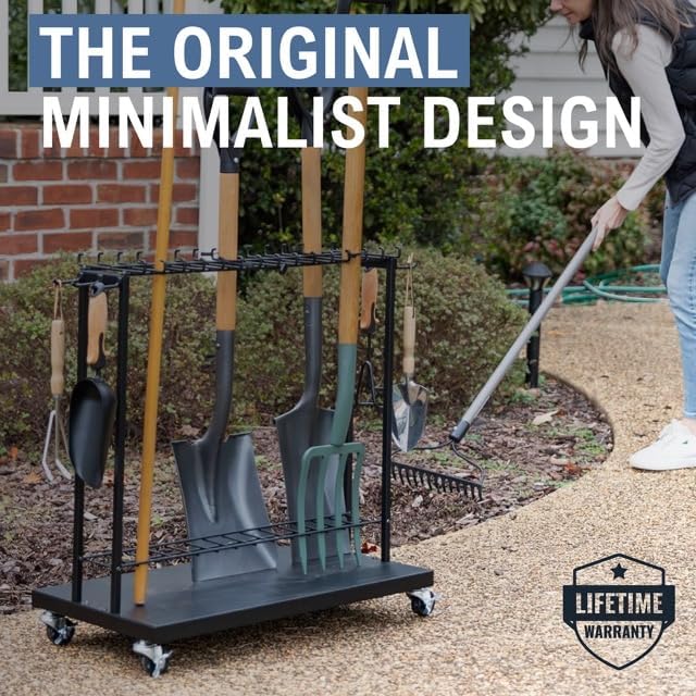 Shovel Shuttle Mobile Tool Storage, Garden Cart on Wheels, Freestanding Garden Organizer, Holds Rakes, Power Tools, Rolling Yard Tool Organizer