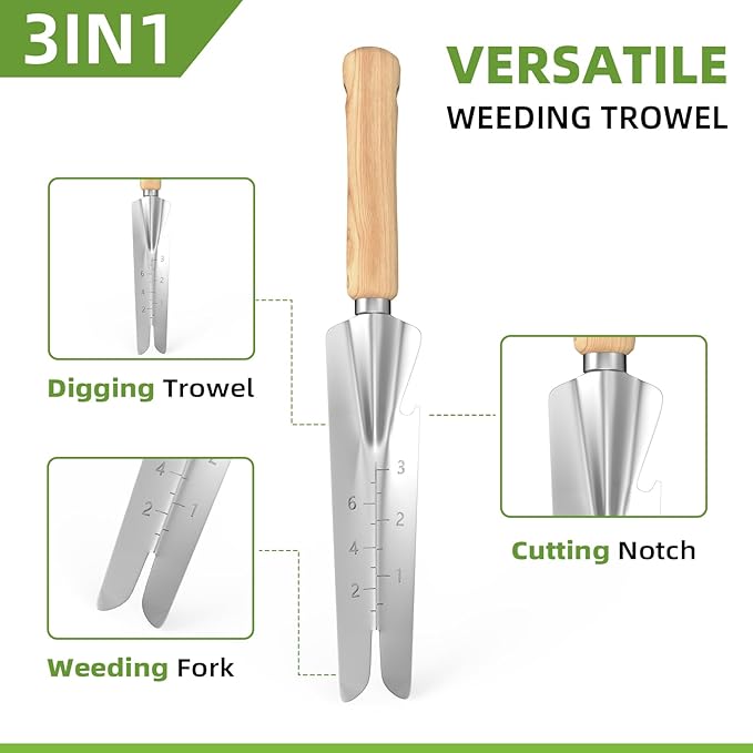 Garden Tools Set, 9-Piece Heavy Duty Gardening Tools with Clear Pocket Tote Bag, Stainless Steel Garden Hand Tools for Digging, Planting, Weeding and Pruning, Durable Gardening Kit