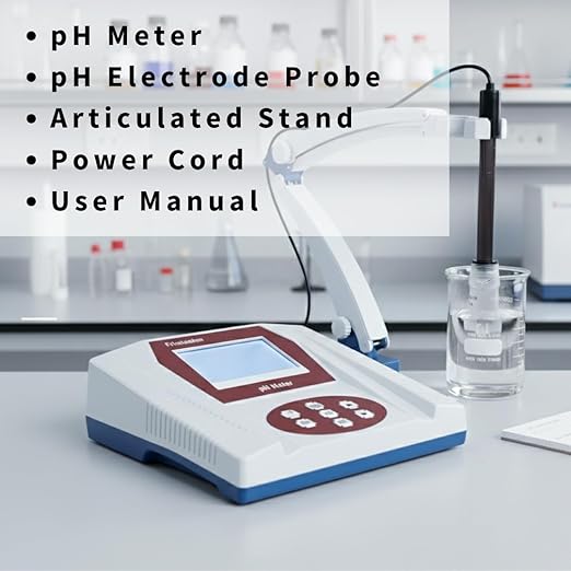 Fristaden Lab Benchtop pH Meter | USA Company | 6621 Electrode for Semi-Soft Foods and Fruits | High-Accuracy (0.01 pH) | Calibration Solutions Included