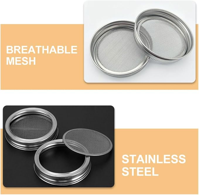 TOYANDONA 3pcs Stainless Steel Sprouting Jar Lids Mesh Seed Germination Covers for 70mm Wide Mouth Mason Jars Household Sprouting and Straining Kitchen Accessories