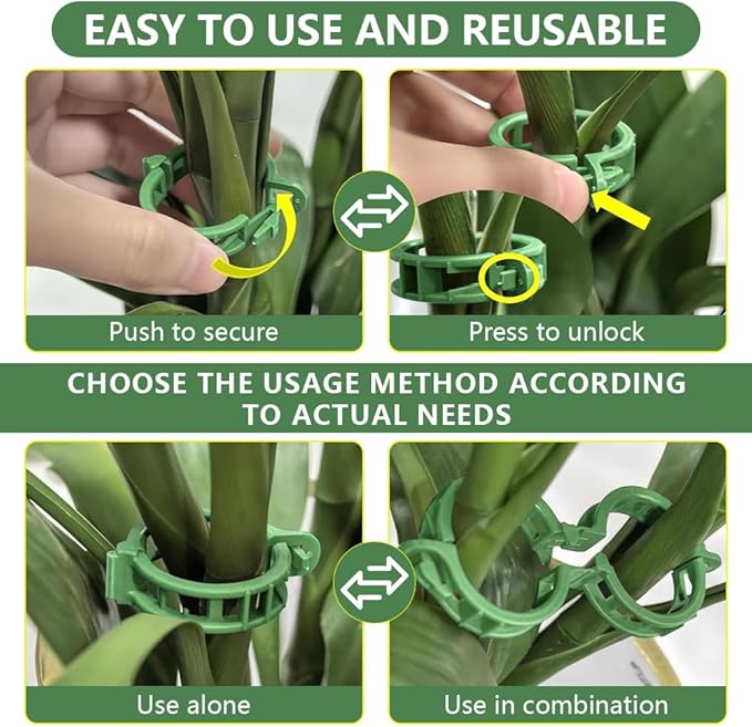 Plant Support Clips, Reusable Plastic Plant Clips for Securing Plants, Garden Clips for Climbing Plants, Plant Fixing Clips for Tomato, Grape and Vine Vegetables (200, Black)