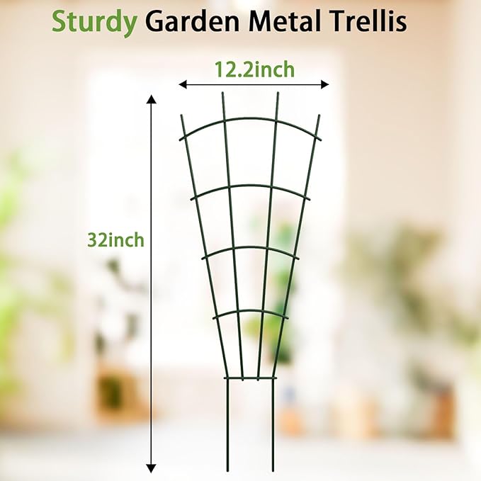 4-Pack Metal Trellis for Potted Plants, 32" Heavy Duty Garden Trellis for Climbing Plants, Rustproof Powder Coated Indoor/Outdoor Trellis for Climbing Vines, Flowers, Houseplants