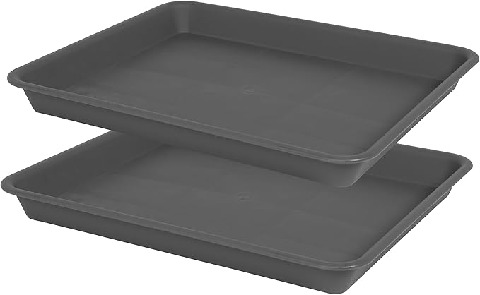 VUWEZ Rectangle Plant Tray, Plant Drip Tray, Plant Pot Saucers, Plant Germination Trays, Plant Saucers, 11'' x 9'' x 1.2'' (2 pack), Gray