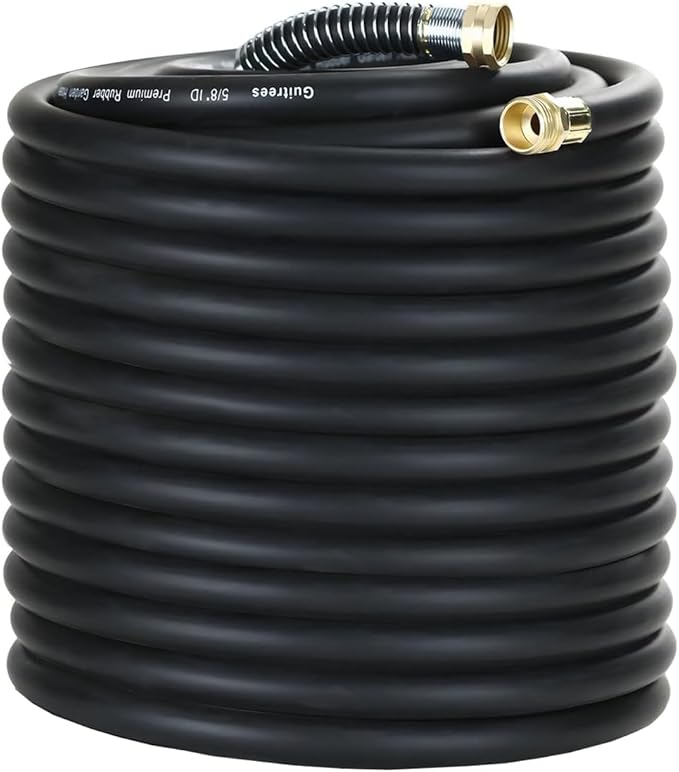 200FT 5/8 Heavy Duty Rubber Garden Hose - 200psi Working, 1000psi Burst - Hot/Cold Water - Five-Layered Braiding for Durability - Versatile for Gardening, Agriculture, Construction(Black)
