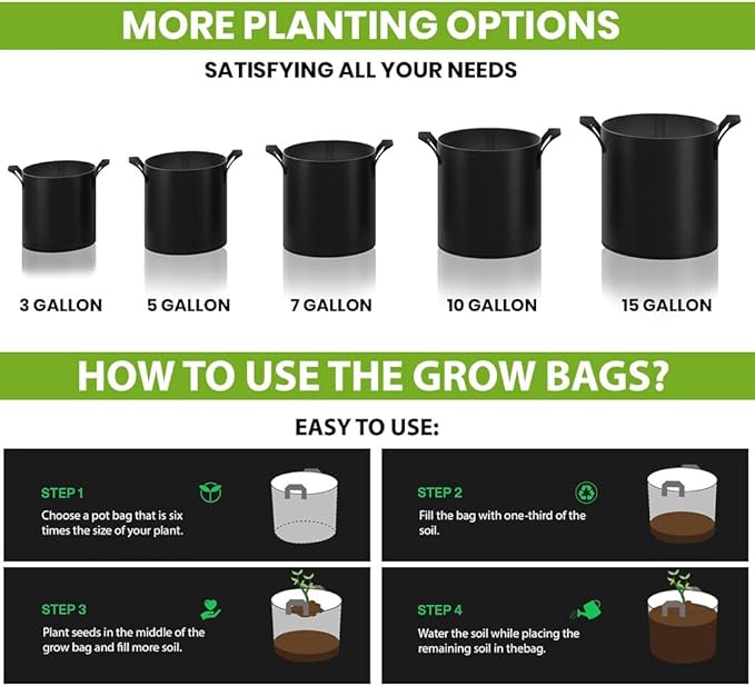 Gardenera Bulk Aeration Planters - 100-Pack 2 Gallon Fabric Grow Bags with Handles, Suitable for Growing Trees, Shrubs, and Perennials