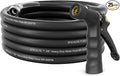 SPECILITE 5/8" Hot/Cold Garden Hose 25 ft with Industrial High Pressure Nozzle, Flexible & Lightweight, 600psi Burst Rubber Water hose -50℉-158℉ With 3/4"Stainless Steel Fittings for Yard, Black