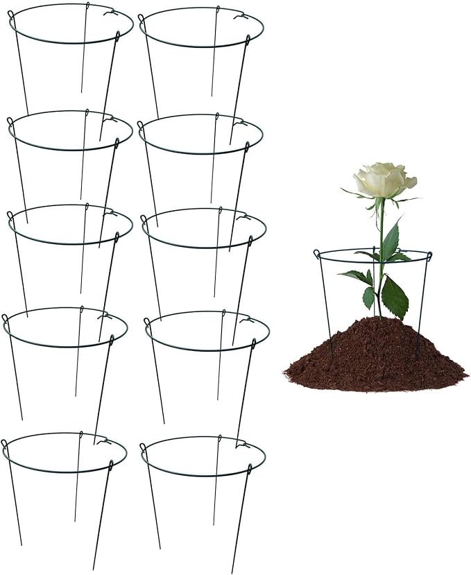 10 Pack 14" Wide x 24" High Peony Cage Rings Garden Plant Support Brace Round Metal Plant Stakes Rings, Strong Large Garden Supports for Flowers, Peonies, Rose, Lily