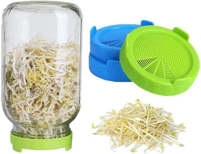 2Pcs Blue and Green Sprouting Lids jar Sprouting Lids Plastic Sprouting with Steel Screen for Wide Mouth to Grow Beans Jars Canning Cookware