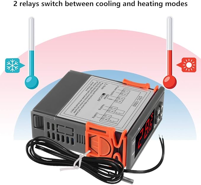 Digital LCD Temperature Controller 10A DC 24V Thermostat STC-1000 1m NTC Sensor Thermostat Regulator Heater Cooler 2 Relay Output(24V)