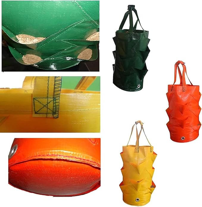 3 pcs Hanging Planter Bag with Handles, Plastic Hanging Strawberry Planting Containers Strawberry Grow Bags Foldable Durable Growing Bags Grow Planter for Growing Vegetables Flowers Herb Plant