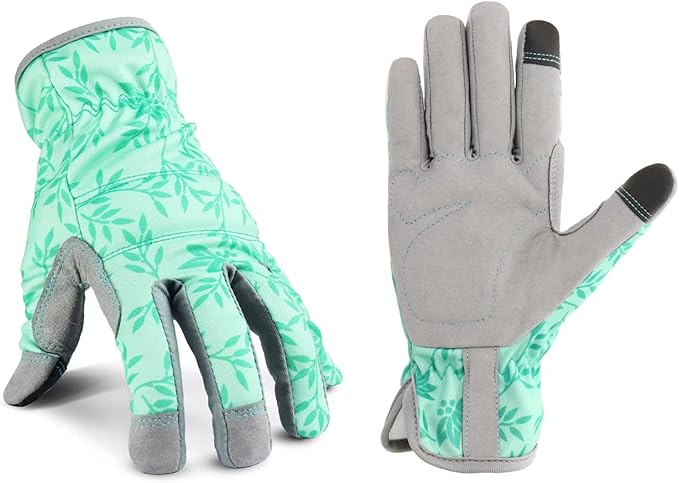 Leather Gardening Gloves for Women, Flexible Breathable Garden Gloves, Thorn Proof Working Gloves for Weeding, Digging and Pruning, Green, X-Small Fit Small Hand