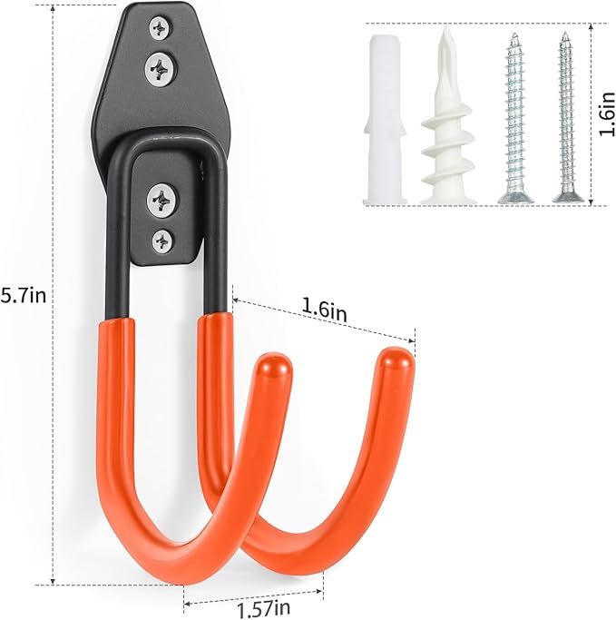 Upgraded Garage Hooks, 6 Pack Heavy Duty Wall Mount Steel Utility Hooks, Storage System Hooks for Power Tools, Garden Hose, Ladder, Bike, Cords, and More