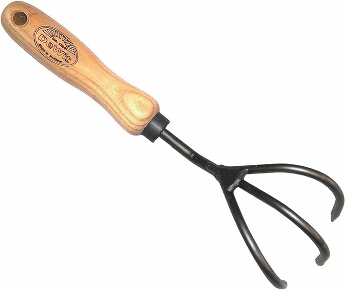 Dewit Cultivator Hand Tiller - 3-Tine, Short Handle, Works as Hoe - 11.5 in - Steel/Wood