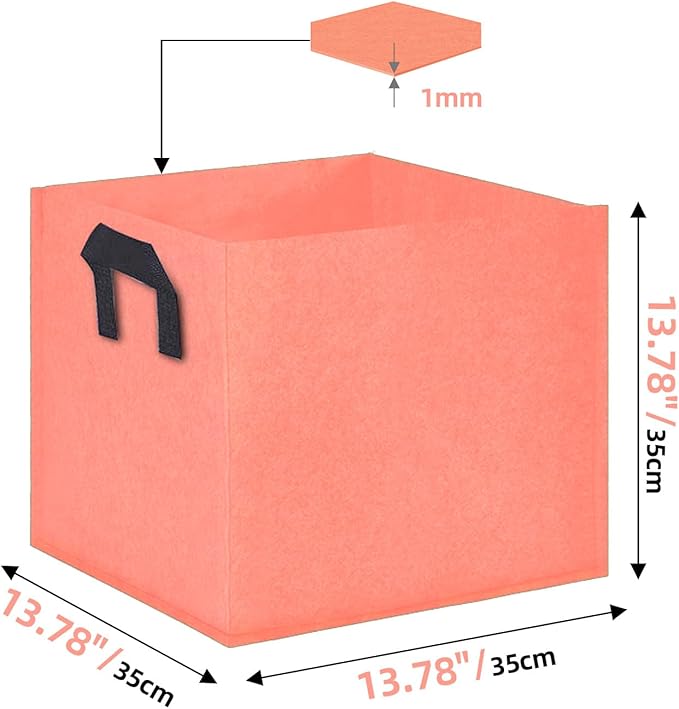 Square Grow Bags, Garden Fabric Planter Container with Handles Bed Flower Vegetables Pots 1MM Thickness Economic Colorful (Pink,13.78x13.78x13.78 Square)