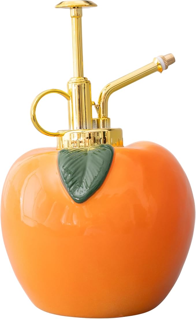 ban.do Peach-Shaped Plant Mister, Fruit Theme Indoor Plant Accessories, Ceramic Watering Can Spray Bottle with Plastic Nozzle, Peach