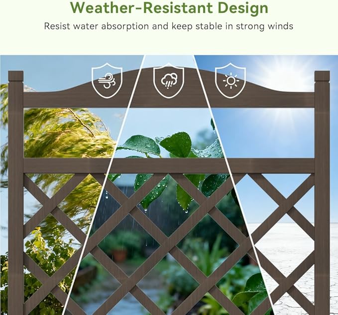 COMHOMA 2 Pack Raised Garden Bed with Trellis and Wheels,48Inch Elevated Planter Box with Drainage Holes,Lattice Privacy Screen for Climbing Plants Vegetables,Outdoor for Patio Balcony Yard,Brown