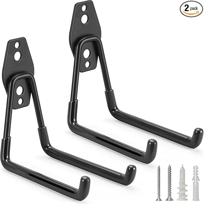 2 Pack Garage Hooks Heavy Duty Storage Organizer Wall Mount Power and Garden Tool Hangers, for Hanging Ladders, Ropes, Hose, Bulk Items