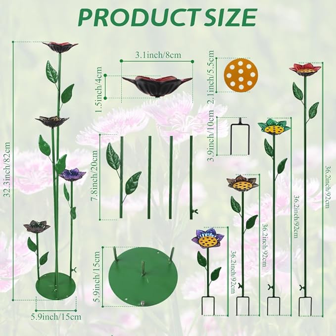 dreamysoul 4 Pack Bee Watering Station, Decorative Metal Bee Bath with Colorful Flower Design for Garden Yard Decor