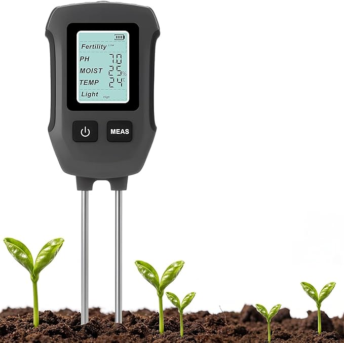 5 in 1 Soil Tester,Ph/Moisture/Temperature/Efficiency/Light Intensity Function,Dual Probe,Lcd Display,Digital Plant Soil Moisturemeter for Gardens,Farms,Outdoor Plants