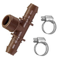 LECTO 1/2" MPT Drip Irrigation Tee Adapter – Fits 1/2" & 5/8" Drip Tubing, Barbed Tee Connector with Stainless Steel Clamps, UV-Resistant (3 Pack)