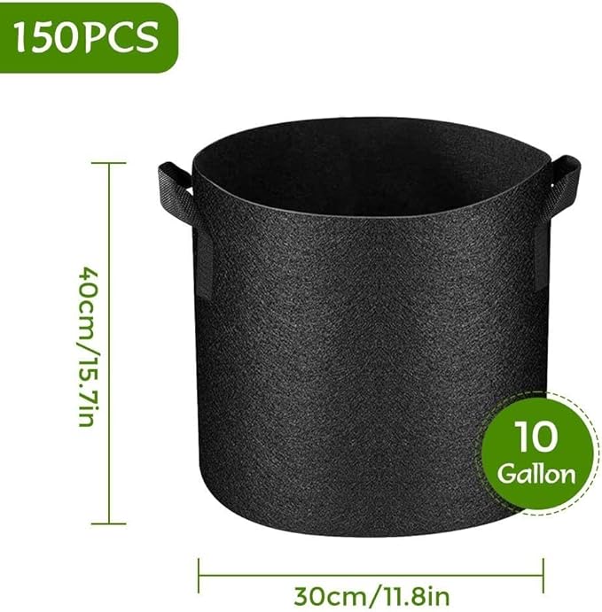 150 Pack 10 Gallon Grow Bags Bulk,Thickened Nonwoven Plant Fabric Pots with Handles,Heavy Duty Breathable Plant Growing Containers Bags for Garden Fruit Vegetable Flower