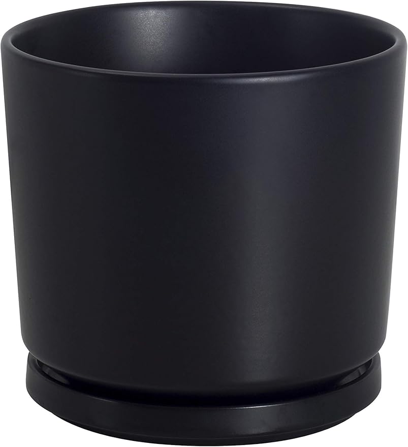 Ekirlin 7 inch Plant Pots,Ceramic Flower Planters Indoor,Modern Succulents Containers with Drain Hole Saucer,Decorate Home,Office & Outdoor (Black)