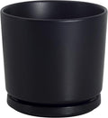 Ekirlin 7 inch Plant Pots,Ceramic Flower Planters Indoor,Modern Succulents Containers with Drain Hole Saucer,Decorate Home,Office & Outdoor (Black)